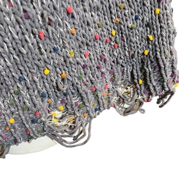 POL Distressed Confetti Sweater Gray White Multicolor Boho Hipster Size Large - Picture 2 of 9